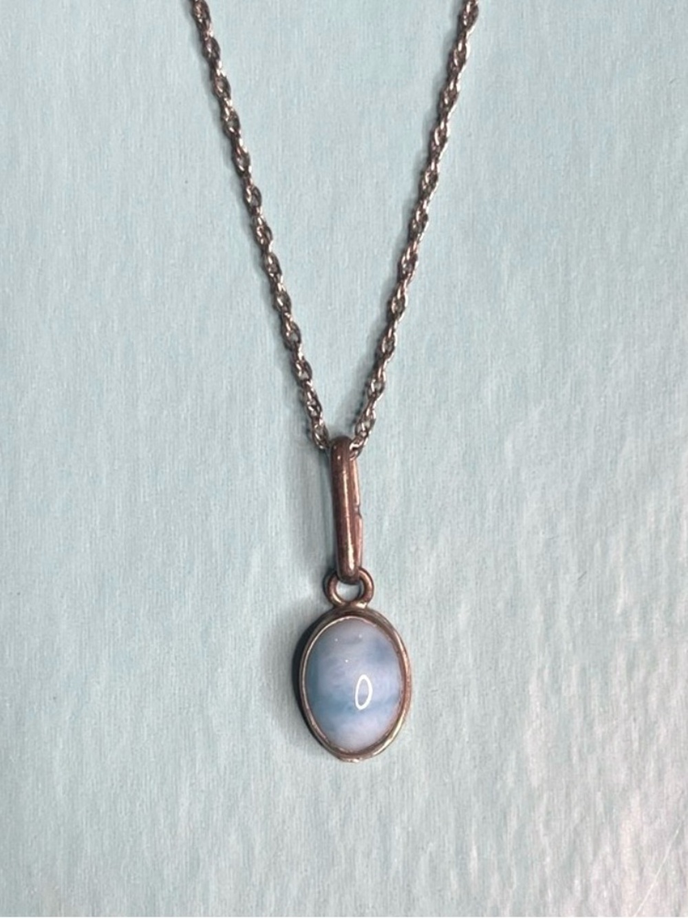 Vintage 925 Sterling Silver Blue Oval Pendant Necklace